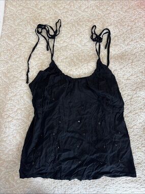 Women's Black Tie-Strap Embroidered Camisole